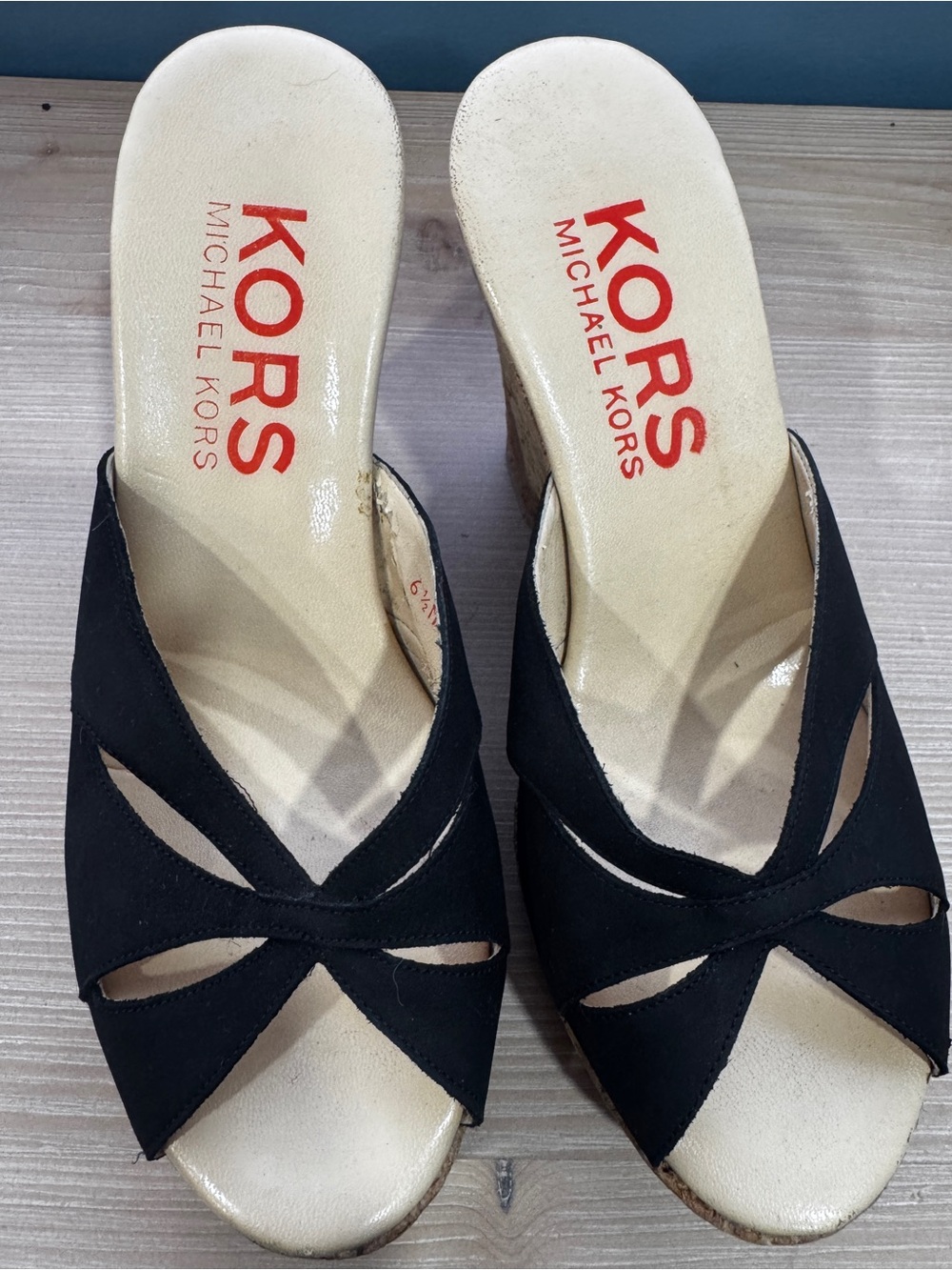 Michael Kors Black Suede Open-Toe Wedge Mules